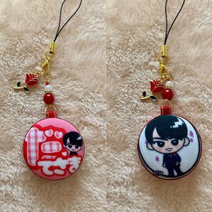 38mmくるみボタン☆リバーシブル☆マカロンストラップ☆だてさま☆バラチャーム