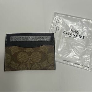 ★新品★ COACH コーチ カードケース パスケース 本革 定期入れ タン/ブラック ¥19,800円→¥10,000円