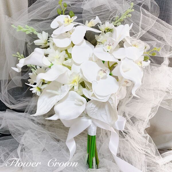 ウエディングブーケ アーティフィシャルフラワー 和装 結婚式 クラッチブーケ 胡蝶蘭 ウエディング ブライダル 前撮り