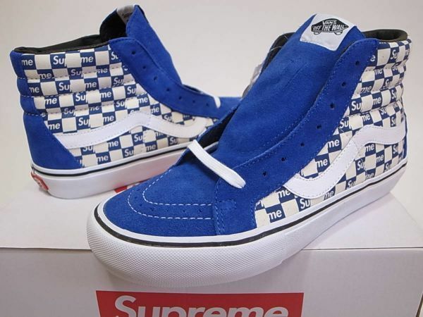 【即決 送料無料】Supreme x Vans Checkers Box Logo Sk8-Hi Reissue Pro 27.5cm US9.5新品Checkeredチェッカー ボックスロゴ ブルー2016年