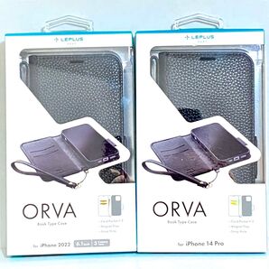 2個組 iPhone 14Pro ブラック フラップケース 本革風レザー ORVA ハンドストラップ付属 MSソリューションズ