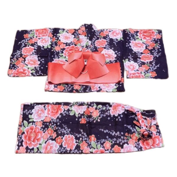 中古 セパレート浴衣&作り帯セット Mサイズ 二部式 ラメ入り プレタ お仕立て上がり 女浴衣 レディース かわいい