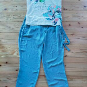 花柄プリントセットアップ 水色