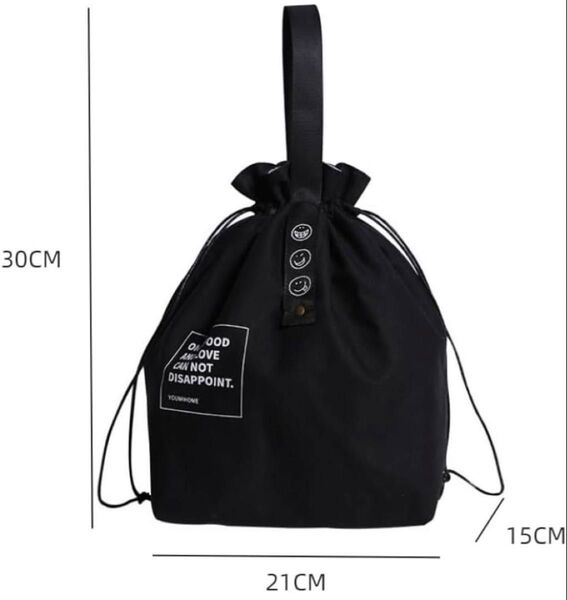 ランチバッグ お弁当袋 巾着バッグ 保冷バッグ お手入れ簡単 ブラック 黒