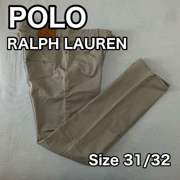 POLO RALPH LAUREN チノパン 31/32 グレー ポロ パンツ ラルフローレン 皮パッチ RN41381