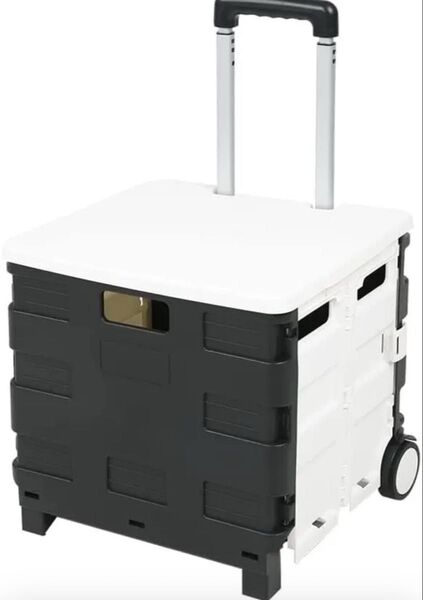 白黒 2輪 折りたたみ 蓋付き ショッピングカート ストッパー付き 耐荷重30KG 45L キャリー コンテナ
