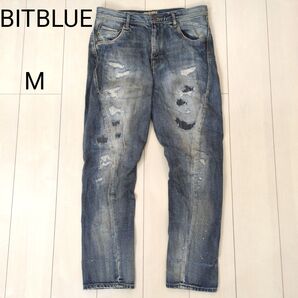 BIT BLUE ビットブルー デニム 立体裁断 ダメージ加工 オイル加工 シンチバック M(ウエスト幅42)クリーニング済