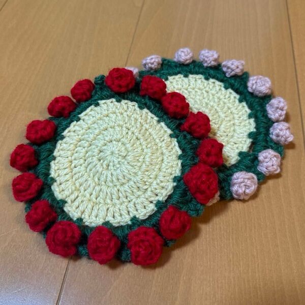 ハンドメイド 手編み かぎ針編み モチーフ 花 コースター