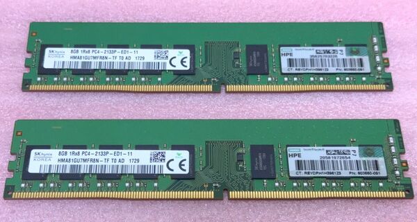 SK hynix HMA81GU7MFR8N-TF 2枚★PC4-2133P DDR4 ECC UDIMM 16GB@8GB