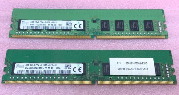 SK hynix HMA41GU7AFR8N-TF 2枚■PC4-2133P DDR4 ECC UDIMM 16GB@8GB