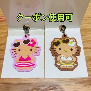 日焼けキティ ラバーストラップ 茶色 ピンク