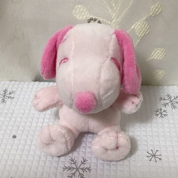 SNOOPY スヌーピー マスコット ぬいぐるみ キーホルダー 濃い ホワイト ピンク 9cm ★タグなし