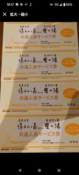 長島温泉 湯あみの島 里の湯 共通入泉サービス券 4枚セット