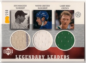 Joe DiMaggio & Larry Bird & Wayne Gretzky < 2003 UD SuperStars Legendary Leaders > Triple jersey 