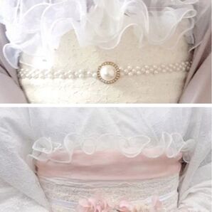 帯揚げ 帯飾り レース フリル 浴衣 着物 ピンク オーガンジー 花火大会 祭り 成人式 可愛い パール付き