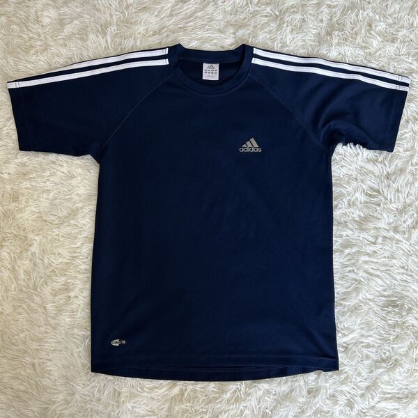 adidas ネイビー Tシャツ 白ライン サイズM 吸汗速乾 メッシュ アディダス スポーツウェア CLIMALITE 半袖