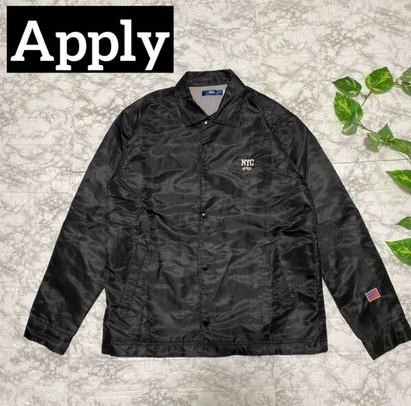 Apply アプリー NYCロゴ刺繍入り コーチジャケット ブラック Lサイズ