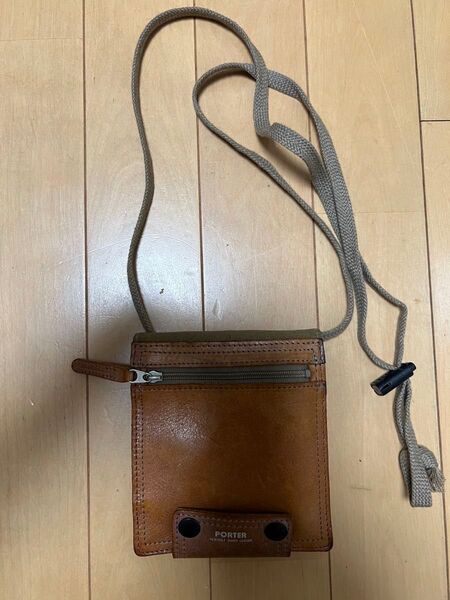 PORTER ポーターフィールド 紐付き 二つ折り財布帆布×レザー ショルダーウォレット