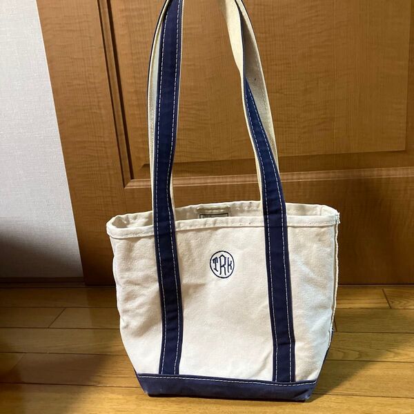 L.L.Bean トートバッグ イニシャル刺繍入り アイボリー×ネイビー