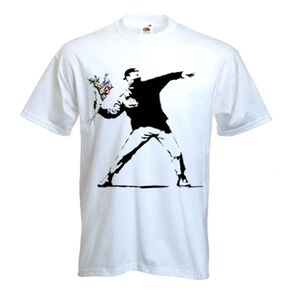 【fruit of the loom】Banksy フラワーボンバーTシャツ L ホワイト バンクシー