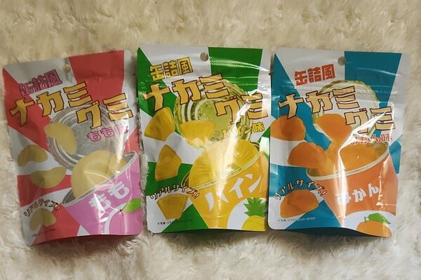 缶詰風ナカミグミ3個セット もも味・パイン味・みかん味