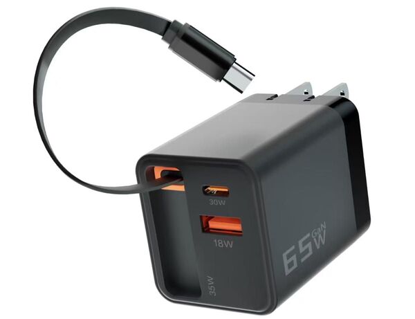 巻き取り式65W(35W+30W) 急速充電器 Type-c 3-ポート PD充電器 タイプc