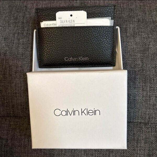 カルバンクライン カードケース 本革 レザー ロゴ 財布 名刺入れ 黒