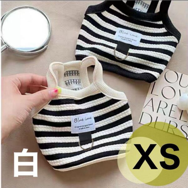 白 XSサイズ 犬服 ボーダー ストライプ タンクトップ