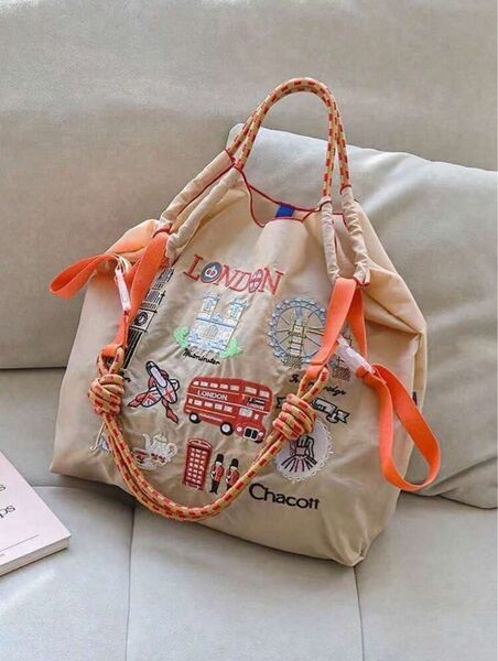 刺繍トートバッグ 、エコバッグ、ショルダーストラップ付き