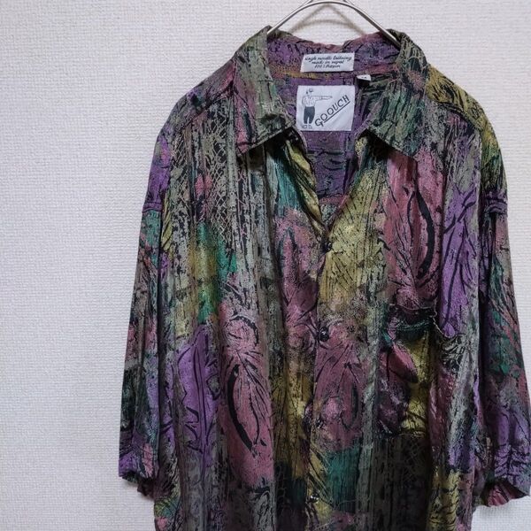 【 90s 古着 グーチ GOOUCH 総柄 半袖 レーヨン シャツ Mサイズ アート 芸術 】 ビンテージ シャツ トップス 服