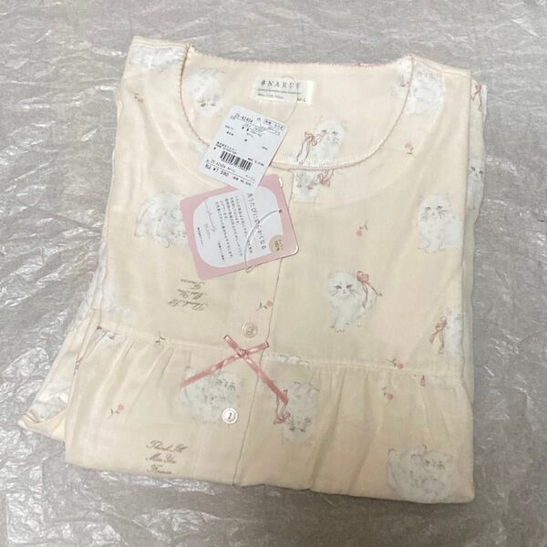 新品☆ナルエー かわいい半袖パジャマ Wガーゼ M〜L☆ネコ ベージュ B
