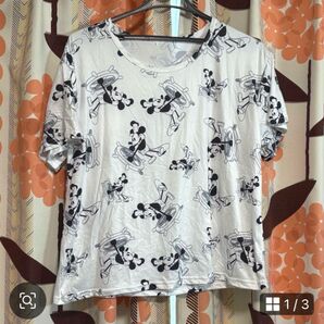 ミッキーマウス 半袖Tシャツ レディース M 白 薄手 夏 トップス パジャマ上 Tシャツ 半袖Tシャツ ホワイト 半袖 M