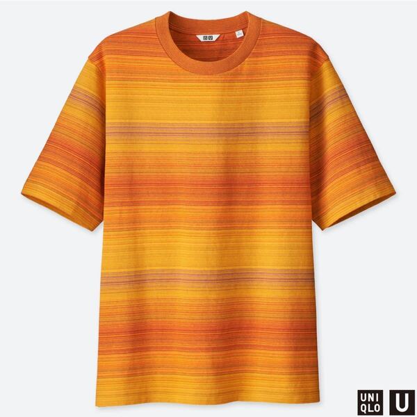 ユニクロ 半袖 Tシャツ ユニクロユー イエロー オレンジ ボーダー メンズ