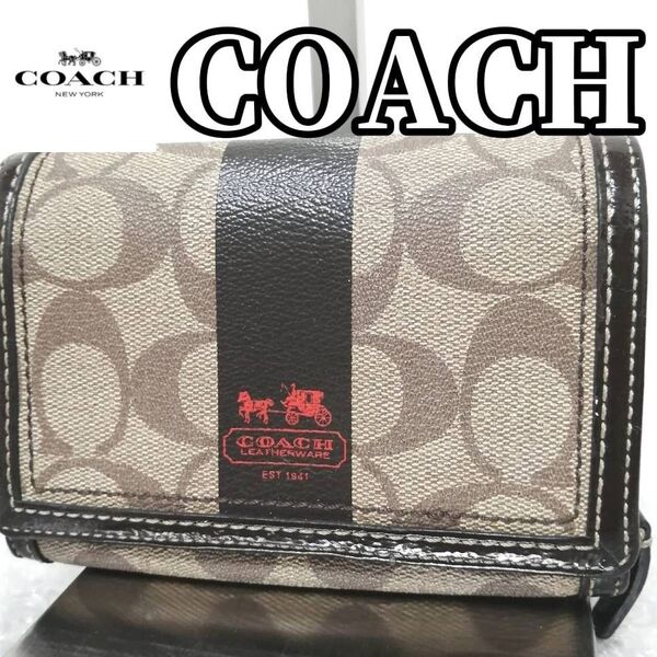 【新出品3日間限定SALE】COACH コーチ 二つ折り財布 シグネチャー ブラウン PVC