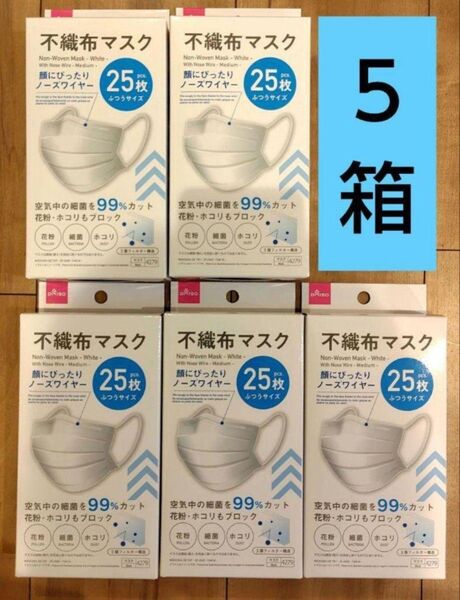 不織布マスク 5箱 白色 普通サイズ 花粉症 立体マスク 3Dマスク ダイソー ⑲