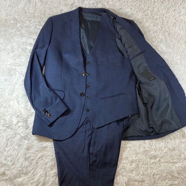 メンズ ビジネス スーツ スリーピース セットアップ ネイビー H&M SKINNY FIT