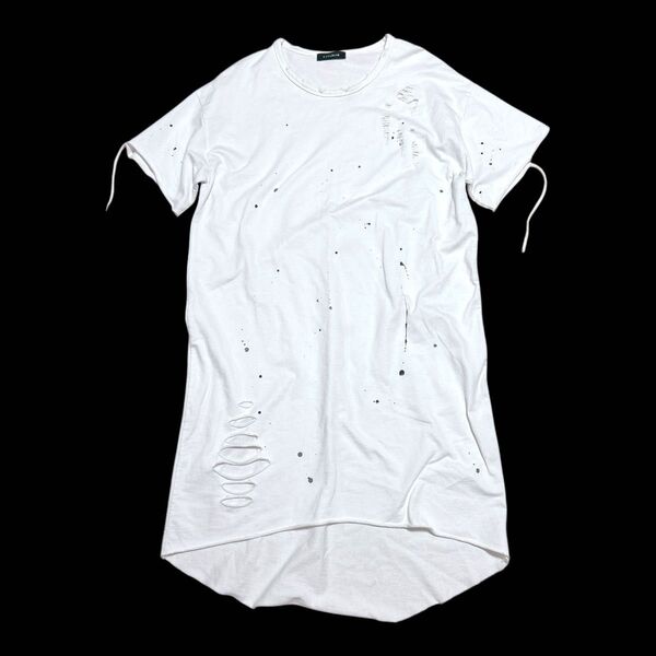 CIVARIZEシヴァーライズ ホワイト ダメージ加工 ロング丈Tシャツ