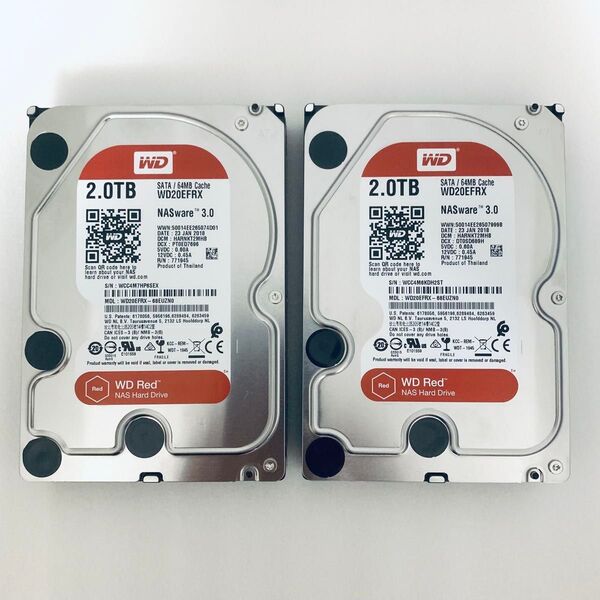 【中古 HDD】WesternDigital RED HDD 2TB 型番: WD20EFRX-68EUZN0 2個