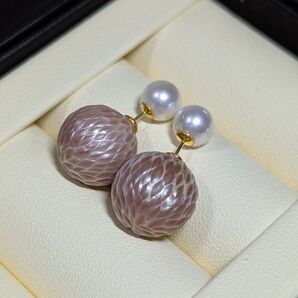 B105 大粒12ー13mm 切子 本真珠 エジソン ダブルピアス SV