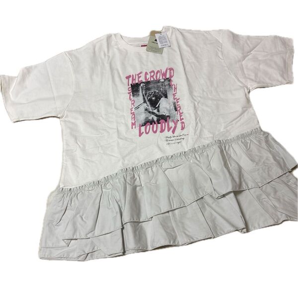 新品タグ付き*niko and... ニコアンド 布帛コンビフリルロックTシャツLサイズ オフ11*未使用