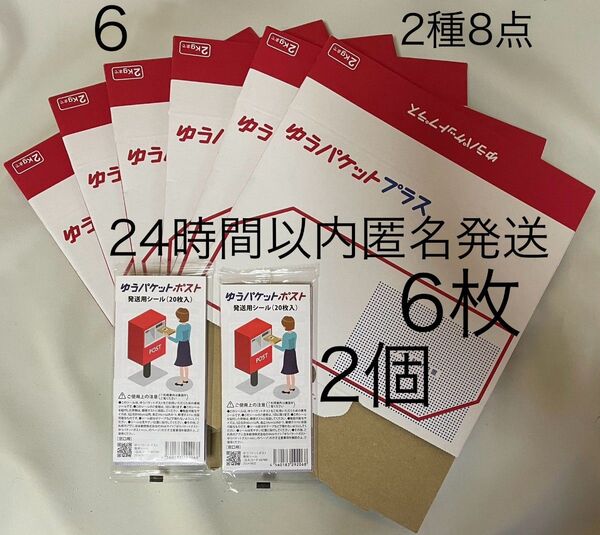 ゆうパケットプラス専用箱 6箱 ゆうパケットポスト 発送用 シール 2個 専用BOX ダンボール 新品 未使用 公式 梱包材 6