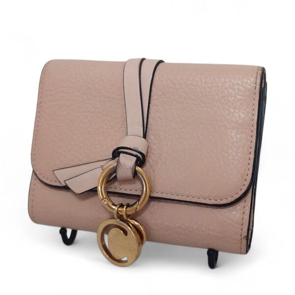 美品 Chloe クロエ 三つ折り 財布 レザー アルファベット スモール トリフォールドウォレット ピンクベージュ