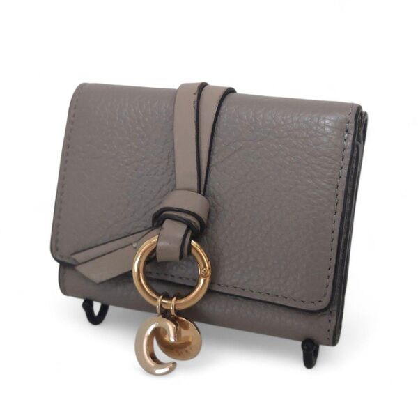 美品 Chloe クロエ アルファベット ミニ トリフォールドウォレット 三つ折り 財布 レザー グレー