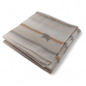 美品 BURBERRY バーバリー ハンカチ 大判 ストライプ ベージュ ロゴ刺繍