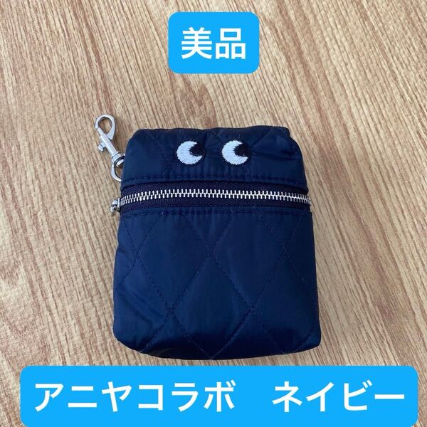 美品 ユニクロ アニヤハインドマーチ コラボ ショッピングバッグ エコバッグ トートバッグ 折りたたみ ネイビー