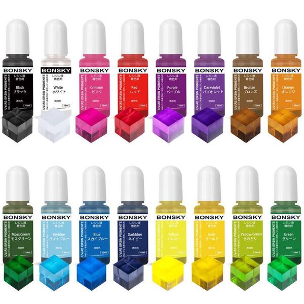 Bonsky レジン 着色剤 レジン液 エポキシ樹脂 着色剤 透明色-16色*10mlUVレジン用染料 エポキシ樹脂顔料 高濃度