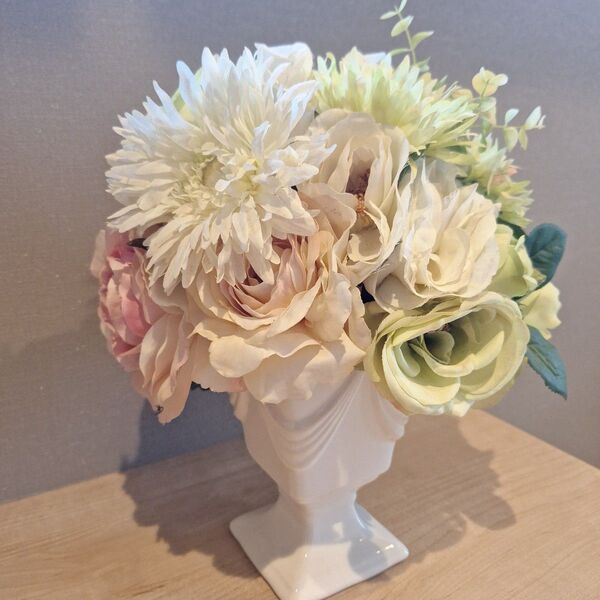 フェイクフラワー 造花 花瓶 フラワーベース ホワイト 白 薔薇 バラ ローズなど アンティーク風 フェイクグリーン