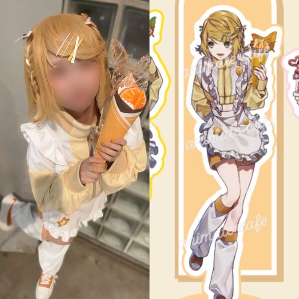 アニメイトカフェ ボカロ 鏡音リン 鏡音レン コスプレ 自作衣装 ウィッグ付き