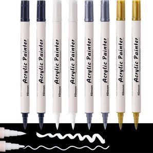 FineGood マーカー 金銀白黒 2種類のペン先 セラミック 手書きPOP 漫画ペン 8本