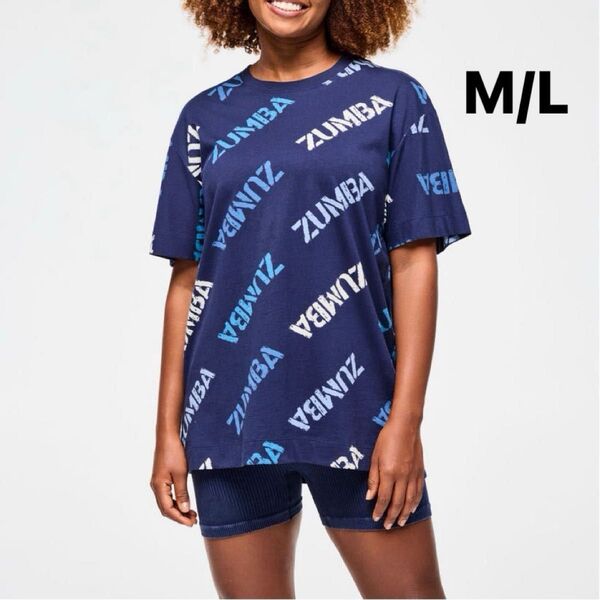 【新品】新作 ズンバ zumba ウェア トップス Tシャツ 半袖 メンズ レディース ネイビー 青 白 M/L
